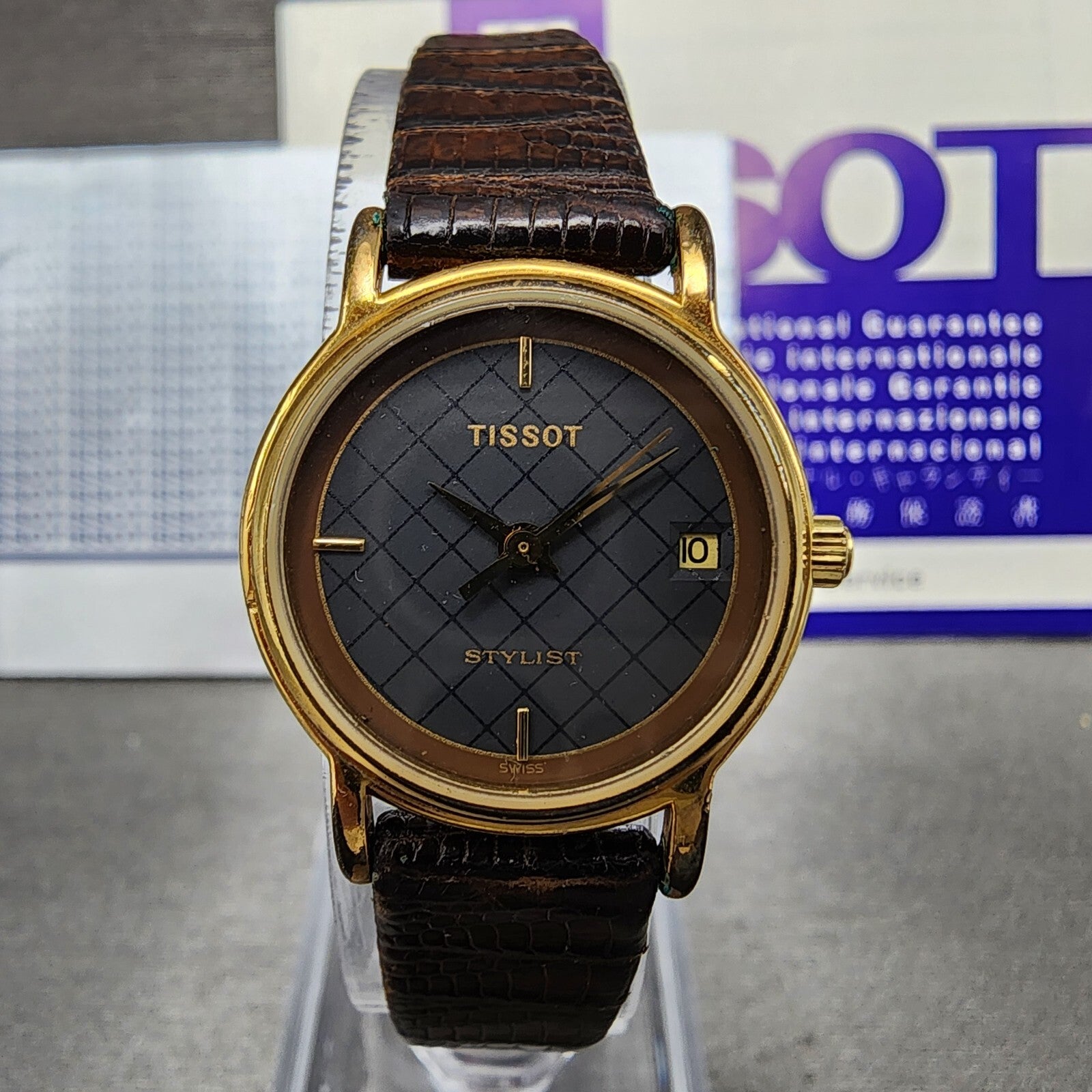 Tissot Stylist Watch Women 23mm Black Dial Gold Tone Date Round New Battery1