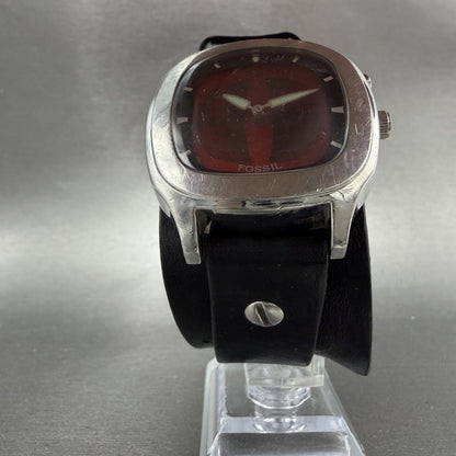 Fossil BigTic Watch Men 39mm Red Dial Silver Tone Square JR8292 New Battery ABC5
