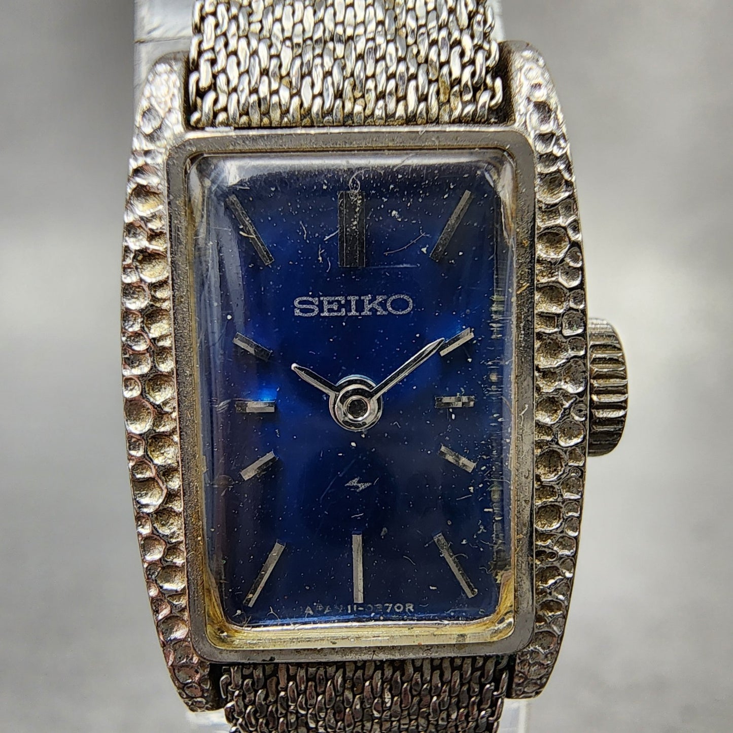Seiko Tank Watch Women 15mm Blue Dial Silver Tone Rectangle 113189 Manual Runs1