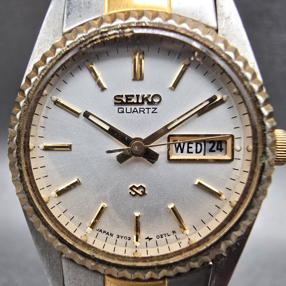 Seiko SQ Watch Women 23mm Silver Dial Two Tone Daydate Round 3Y03-0169 NewBat JP1