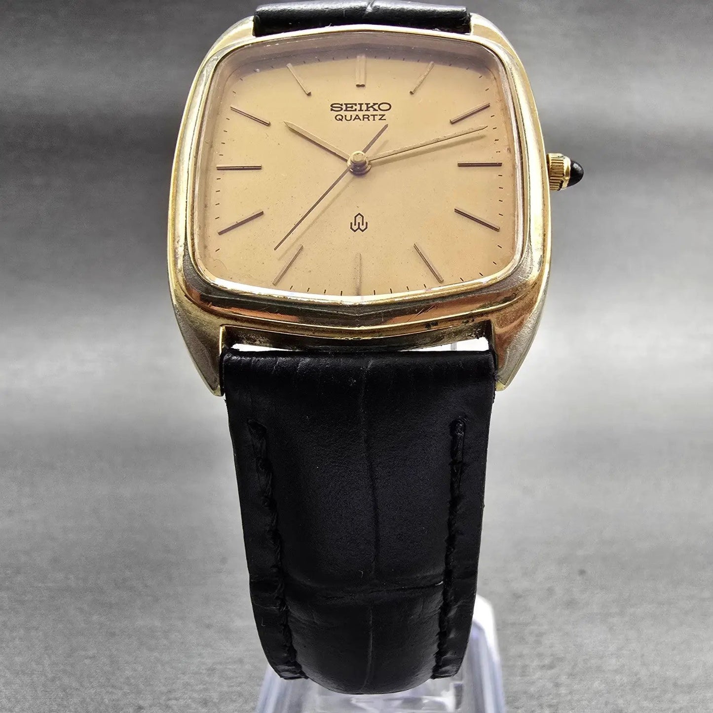 Seiko Watch Men 30mm Gold Dial Gold Tone Rectangle 6030-5250 New Battery Vintage5