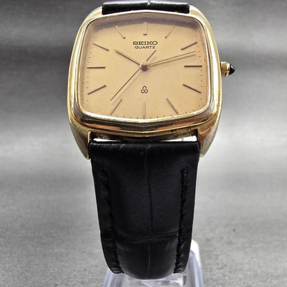 Seiko Watch Men 30mm Gold Dial Gold Tone Rectangle 6030-5250 New Battery Vintage5