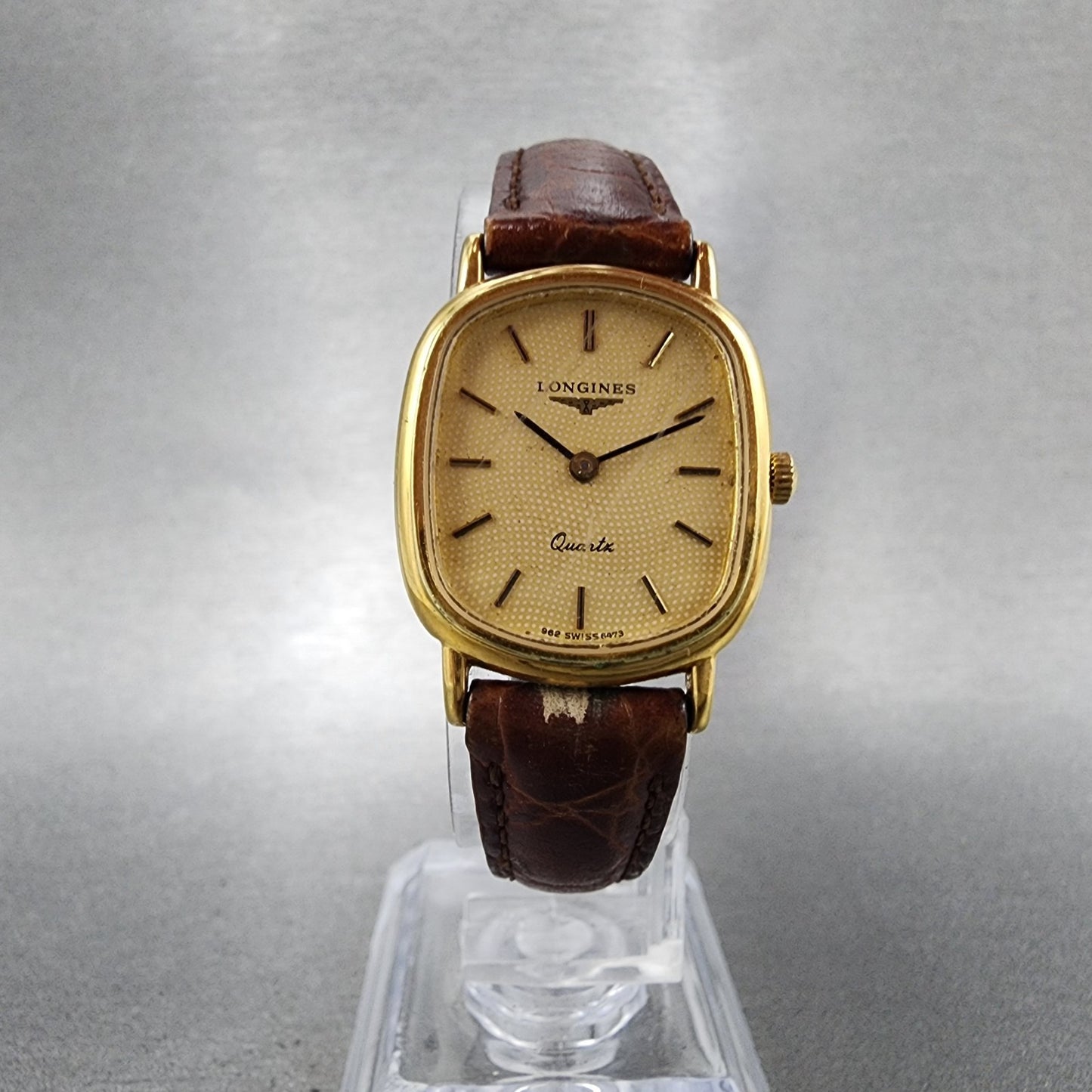 Longines Watch Women 21mm Gold Dial Gold Tone Rectangle 6479 New Battery5