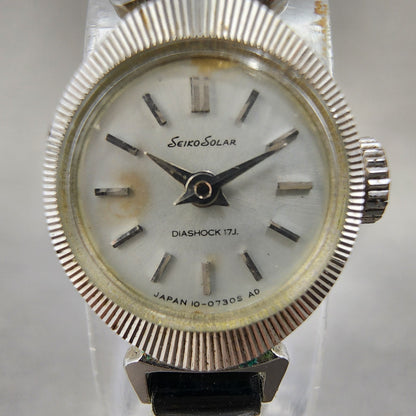 Seiko Solar Watch Women 15mm Silver Dial Silver Tone Manual Oval 100470 Runs1