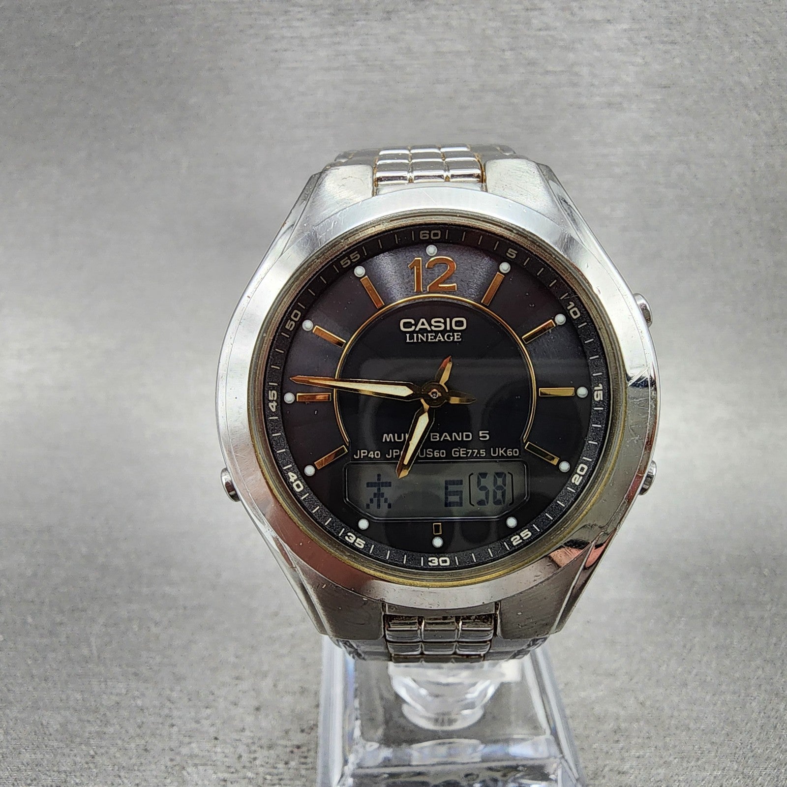 Casio Lineage LCWM200 Watch Men 38mm Black Dial Steel Analog Digital Solar Runs0