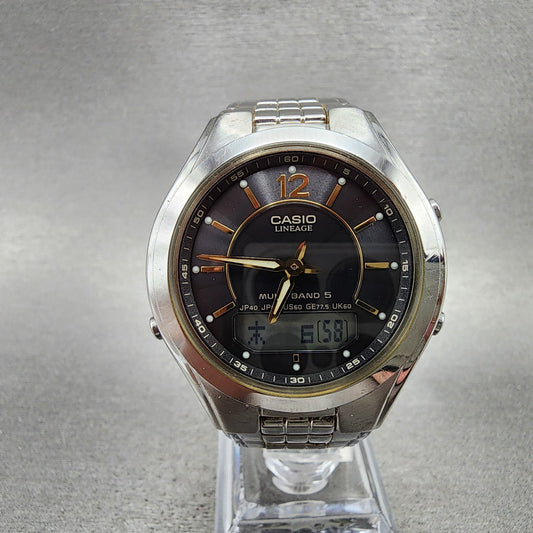 Casio Lineage LCWM200 Watch Men 38mm Black Dial Steel Analog Digital Solar Runs0