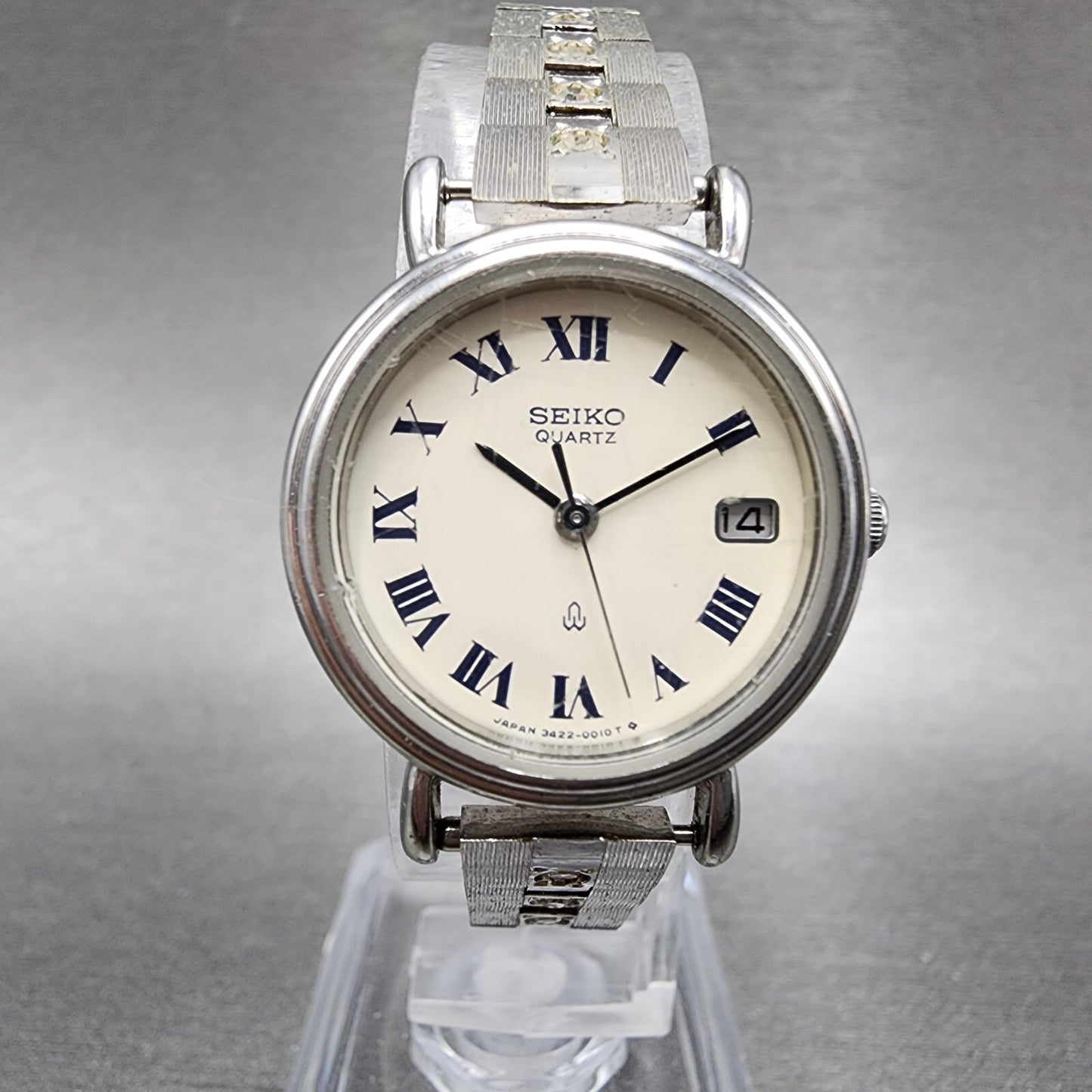 Seiko Watch Women 24mm White Dial Silver Tone Date Round 34220020 New Battery0
