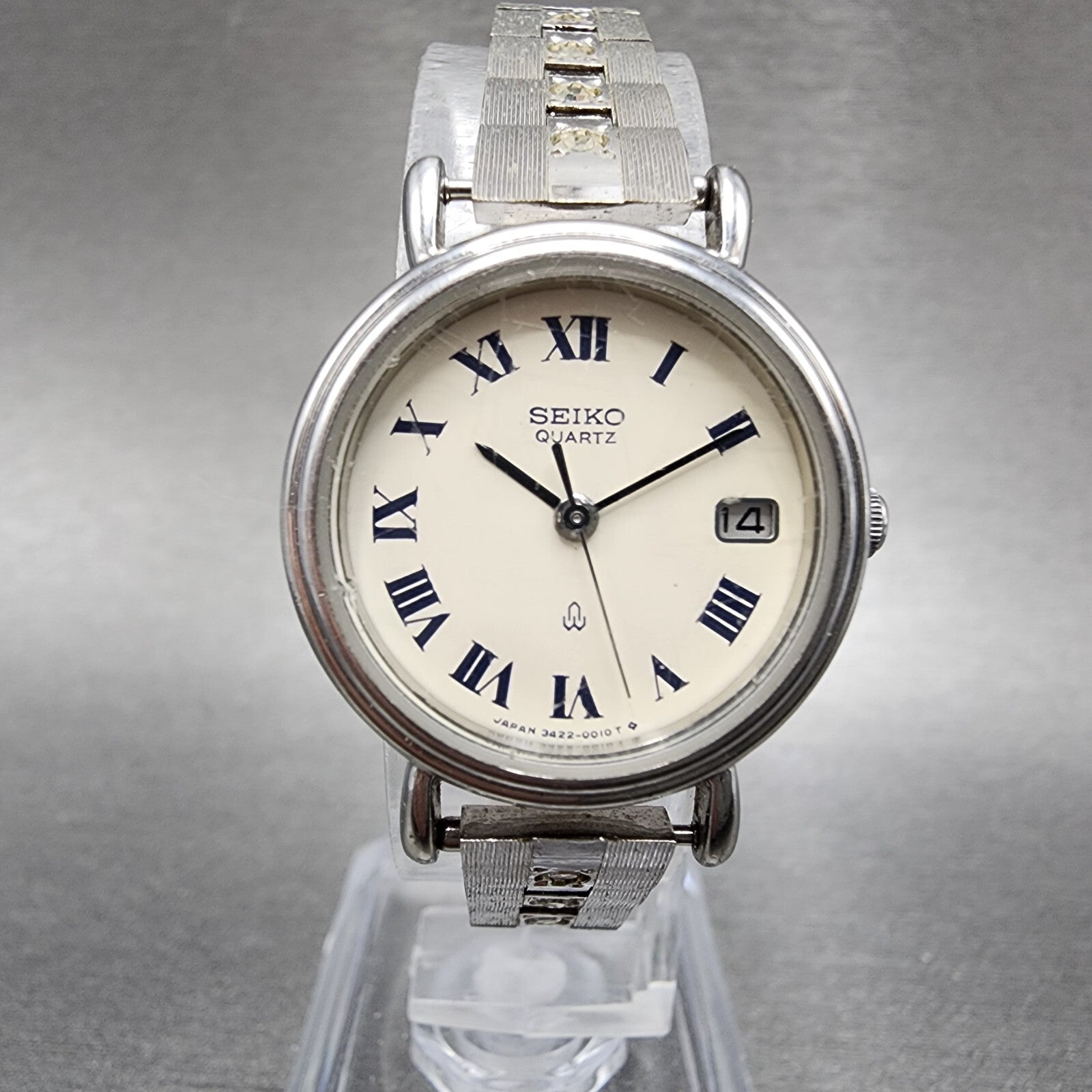 Seiko Watch Women 24mm White Dial Silver Tone Date Round 34220020 New Battery0
