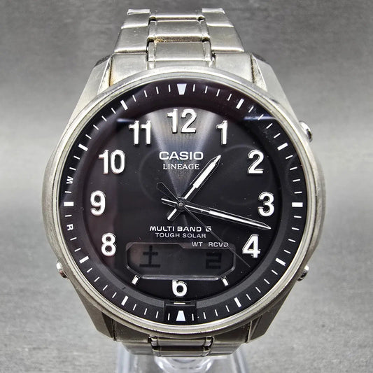 Casio Lineage Watch Men 40mm Black Dial Titanium Analog Digital Solar Runs JDm0