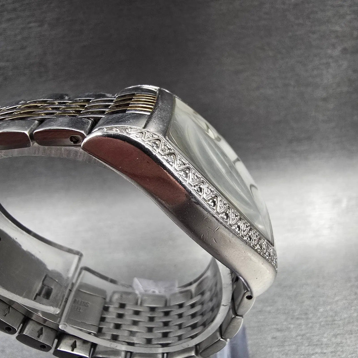 Bulova Watch Women 30mm MOP Dial Two Tone Diamonds Tonneau 98R004 New Battery3