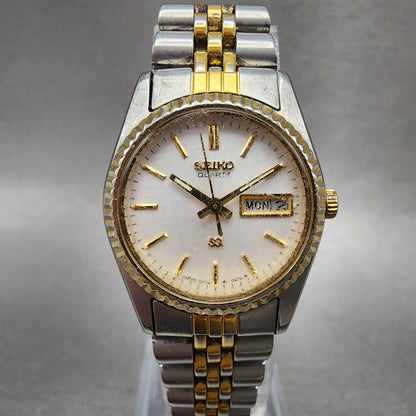 Seiko SQ Watch Women 24mm White Dial Two Tone Daydate 3y030169 New Battery ABC0