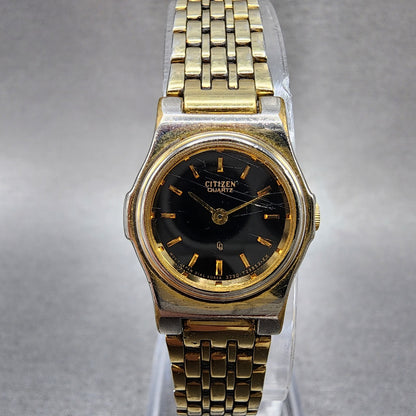 Citizen CQ Watch Women 19mm Black Dial Gold Tone Round 3220316719 New Battery0