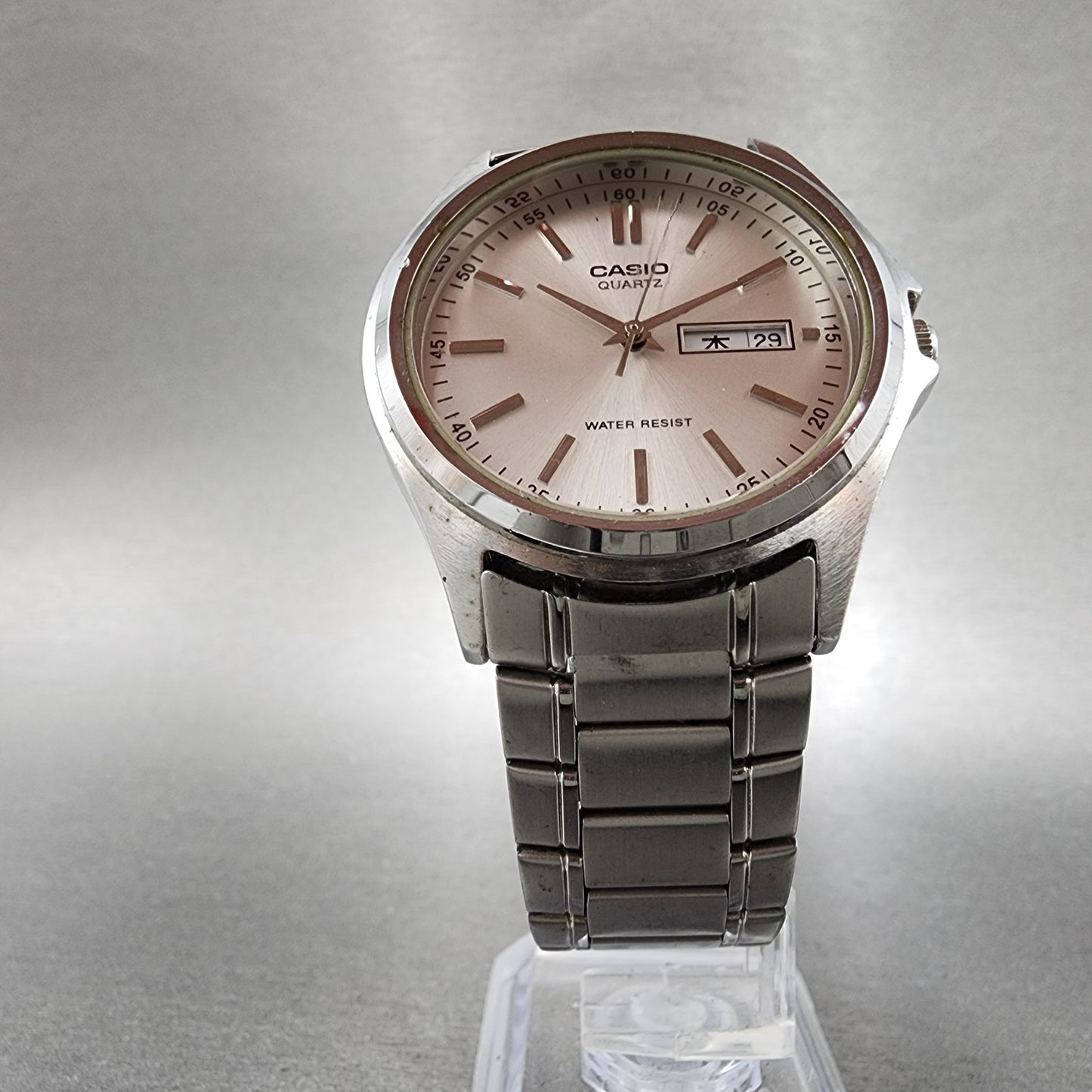 Casio MTP1239 Watch Men 37mm Silver Dial Steel Daydate Round New Battery5