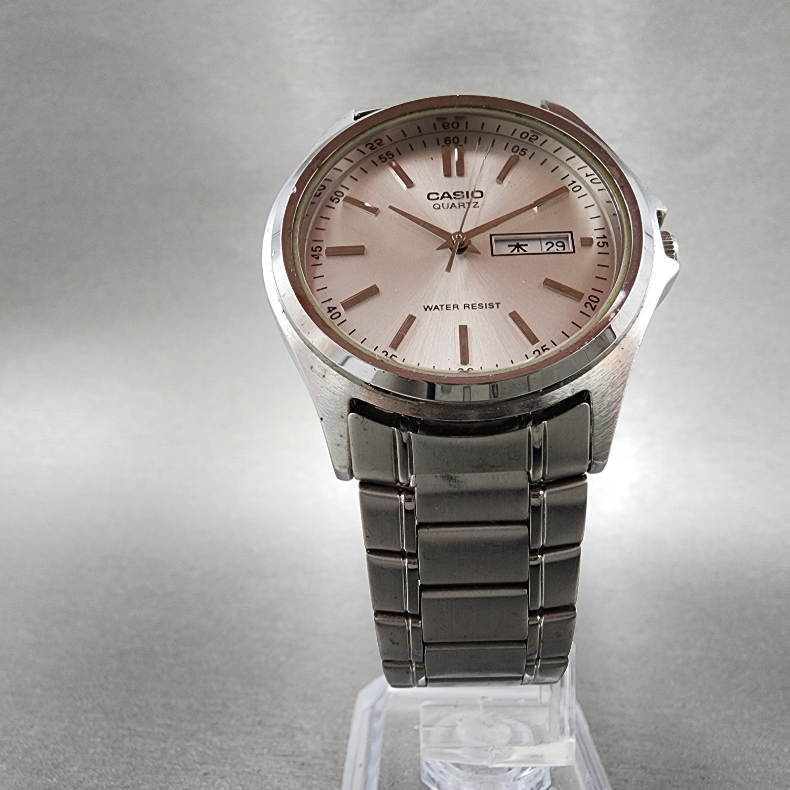 Casio MTP1239 Watch Men 37mm Silver Dial Steel Daydate Round New Battery5