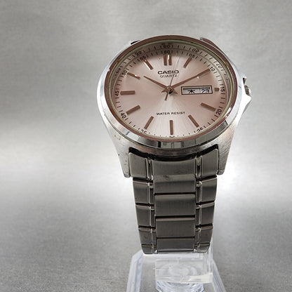Casio MTP1239 Watch Men 37mm Silver Dial Steel Daydate Round New Battery5