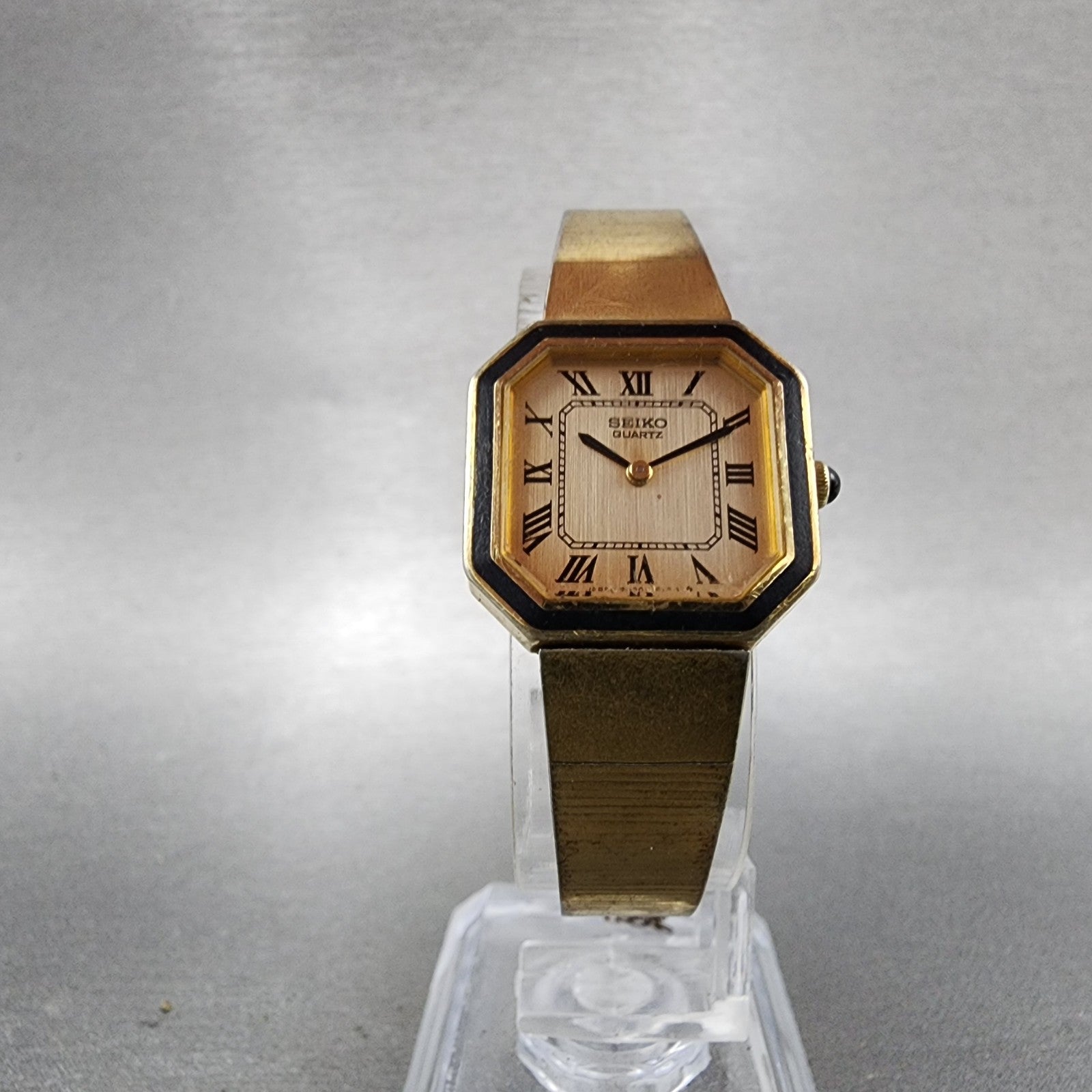Seiko Watch Women 20mm Champagne Dial Gold Tone Octagon 23205889 New Battery5