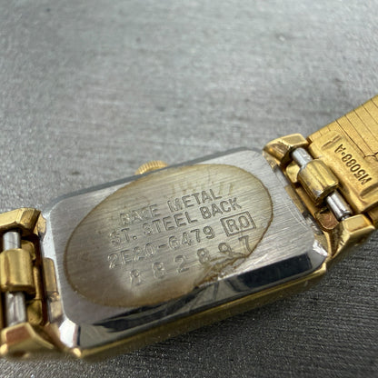 Seiko Tank Watch Women 12mm Champagne Dial Gold Tone 2e20-6479 New Battery ABGH9