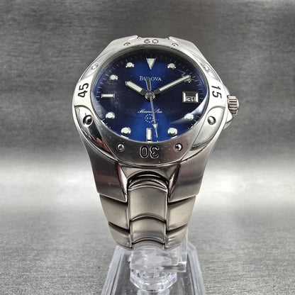 Bulova Marine Star Watch Men 38mm Blue Dial Silver Tone Date Round 96B49 New Bat5