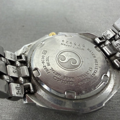 Seiko SQ 100 Dive Watch Women 31mm White Dial Two Tone Date 7N82-6C30 NewBattery9