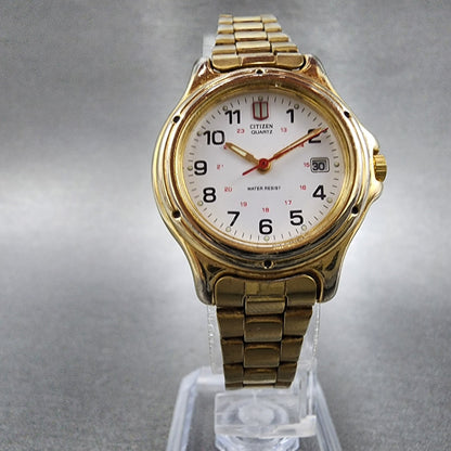 Citizen Watch Women 27mm White Dial Gold Tone Date 6010S37668 New Battery5