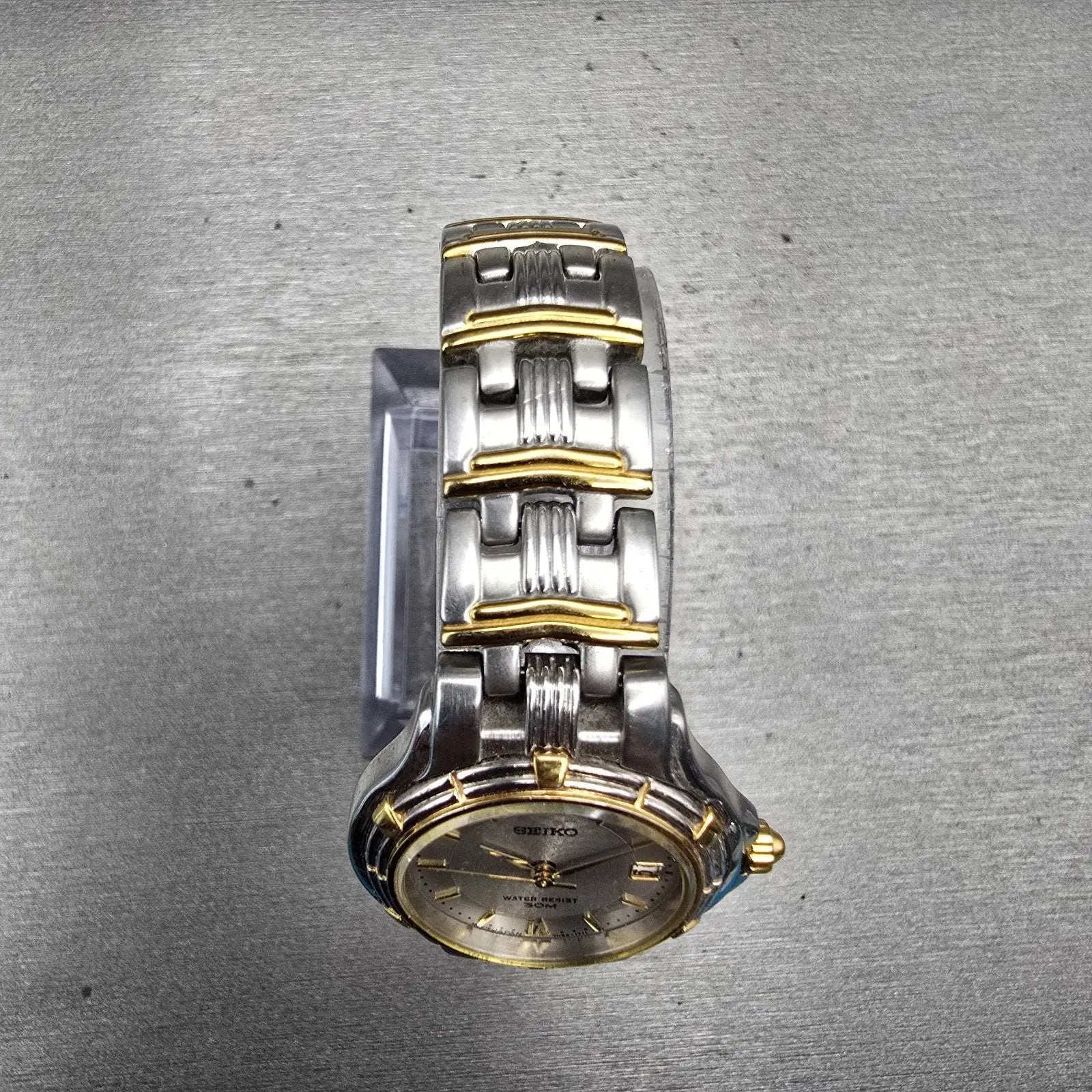 Seiko Watch Women 26mm Silver Dial Two Tone Date Round 7n82-0789 New Battery VTG4