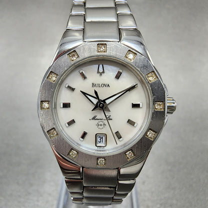 Bulova Marine Star Watch Women 25mm MOP Dial Silver Tone Date 96r24 New Battery0