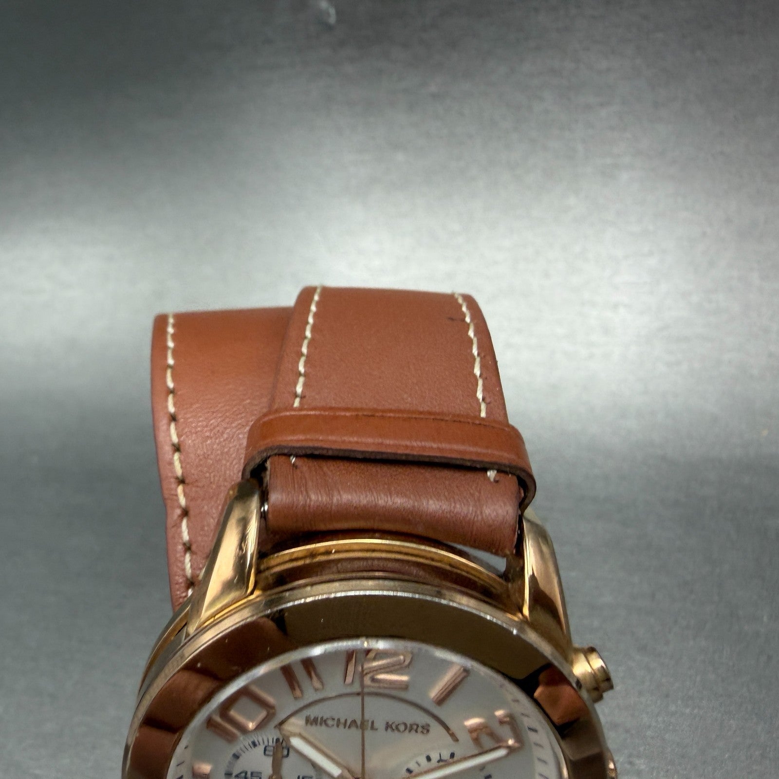 Michael Kors Mercer Watch 42mm Women Silver Dial Rose Gold Chrono New Battery5