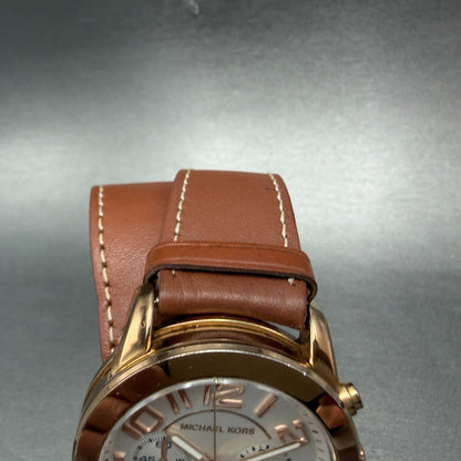 Michael Kors Mercer Watch 42mm Women Silver Dial Rose Gold Chrono New Battery5