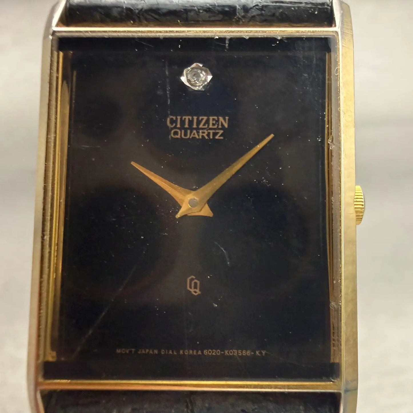 Citizen CQ Tank Watch Men 23mm Black Dial Gold Tone 6020-K00519 New Battery1