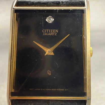 Citizen CQ Tank Watch Men 23mm Black Dial Gold Tone 6020-K00519 New Battery1