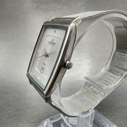 Skagen Grenen Tank Watch Women 23mm Silver Dial Steel Date Rectangle New Battery