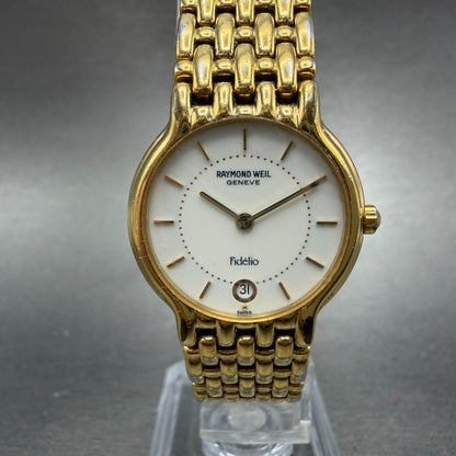 Raymond Weil Fidelio Watch Women 24mm White Dial Gold Plated Date 4702 PARTS0