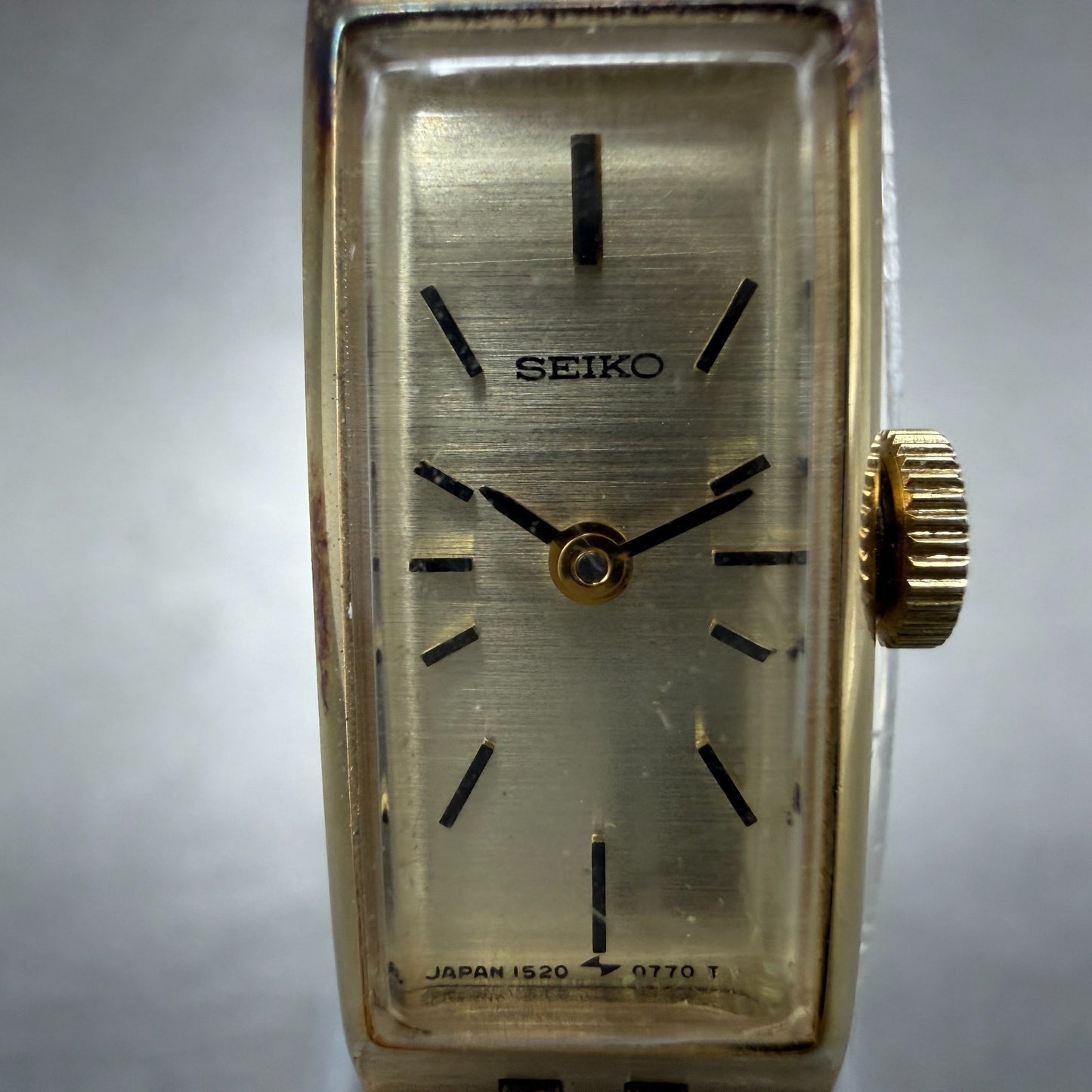 Seiko Tank Watch Women 12mm Champagne Dial Gold Tone Rectangle Manual Wind Runs51
