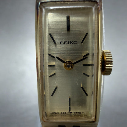 Seiko Tank Watch Women 12mm Champagne Dial Gold Tone Rectangle Manual Wind Runs51