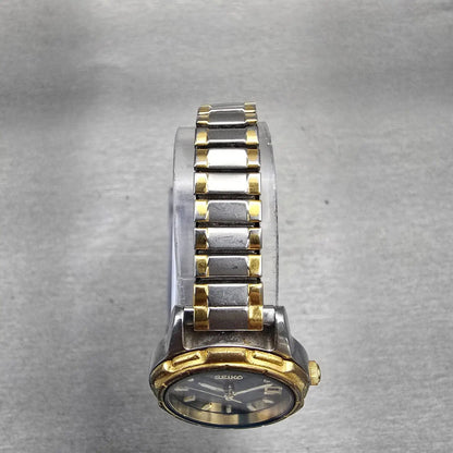 Seiko Sports 50 Watch Women 25mm Gray Dial Two Tone Date Round 7N82-0281 New Bat4