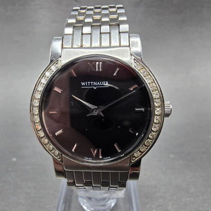 Wittnauer Watch Women 27mm Black Dial Steel Diamond Accents Round New Battery1