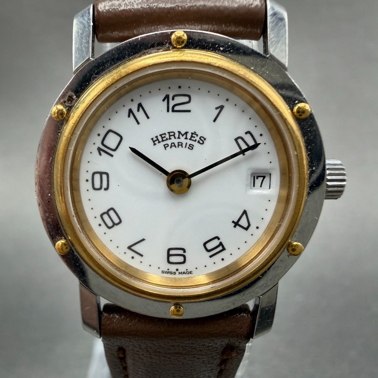 Hermès Clipper watch Women 24mm White Dial Two Tone Date Round New Battery1