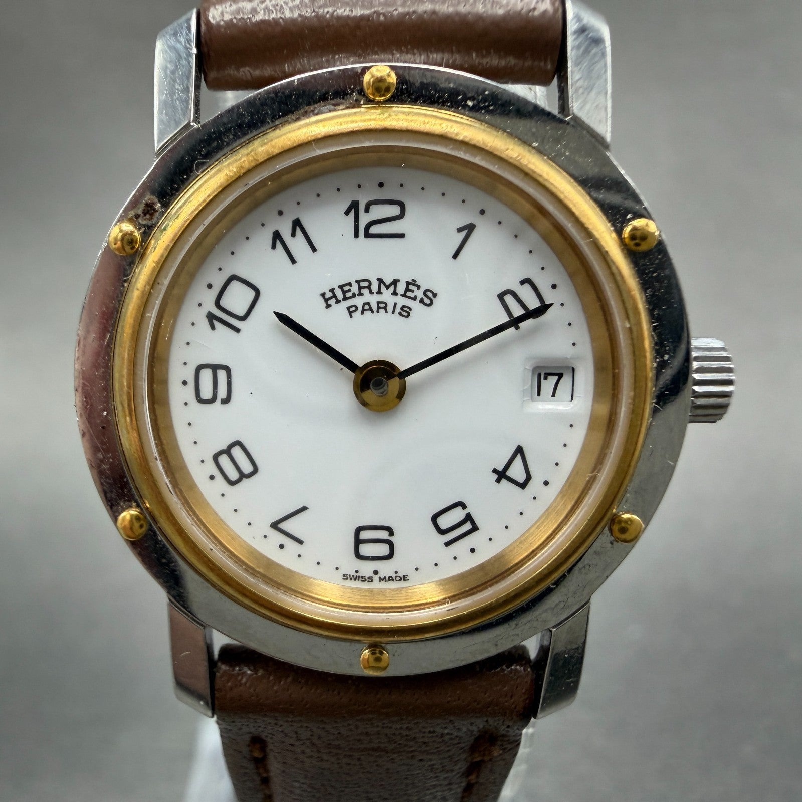 Hermès Clipper watch Women 24mm White Dial Two Tone Date Round New Battery1