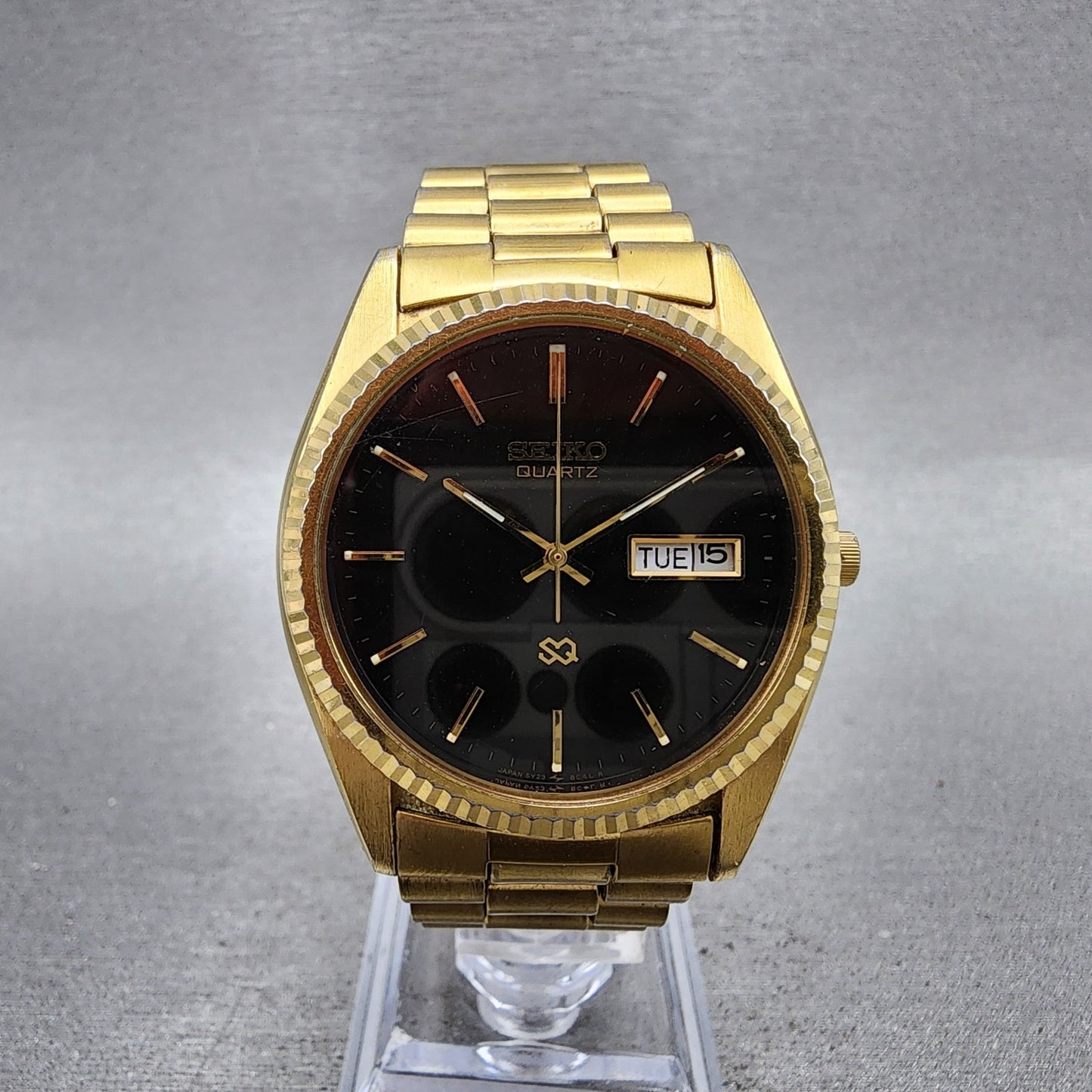 Seiko SQ President Watch Men 36mm Black Dial Gold Tone 5Y238A60 New Battery0