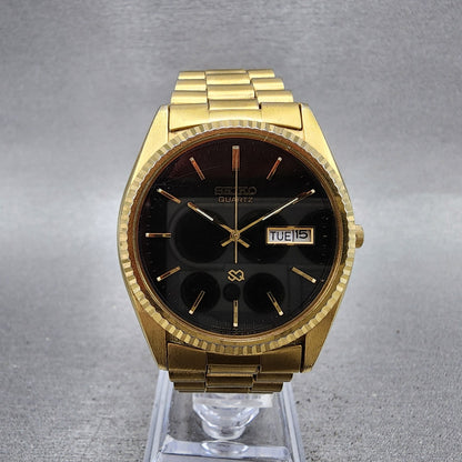 Seiko SQ President Watch Men 36mm Black Dial Gold Tone 5Y238A60 New Battery0