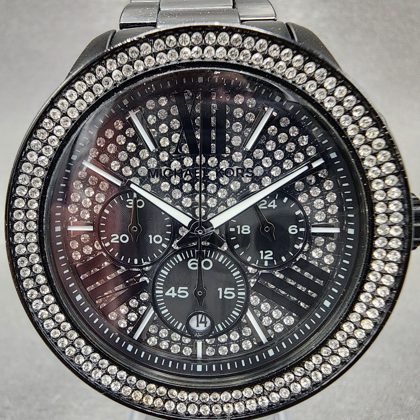 Michael Kors Wren Chronograph Watch Women 41mm Crystal Dial Black Date Newbat1
