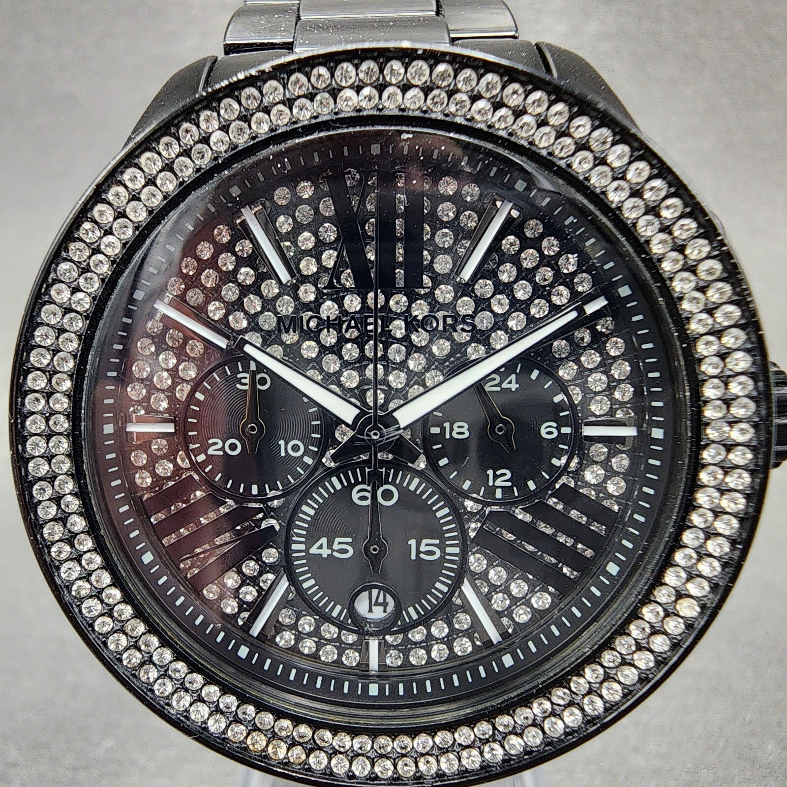 Michael Kors Wren Chronograph Watch Women 41mm Crystal Dial Black Date Newbat1