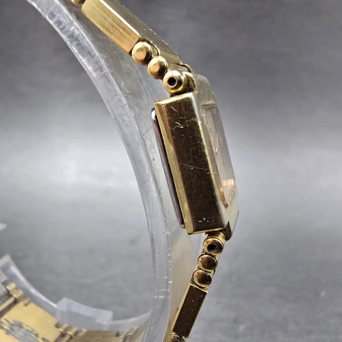 Seiko Watch Women 13mm Champagne Dial Gold Tone Square 1E20-5200 New Battery VTG3