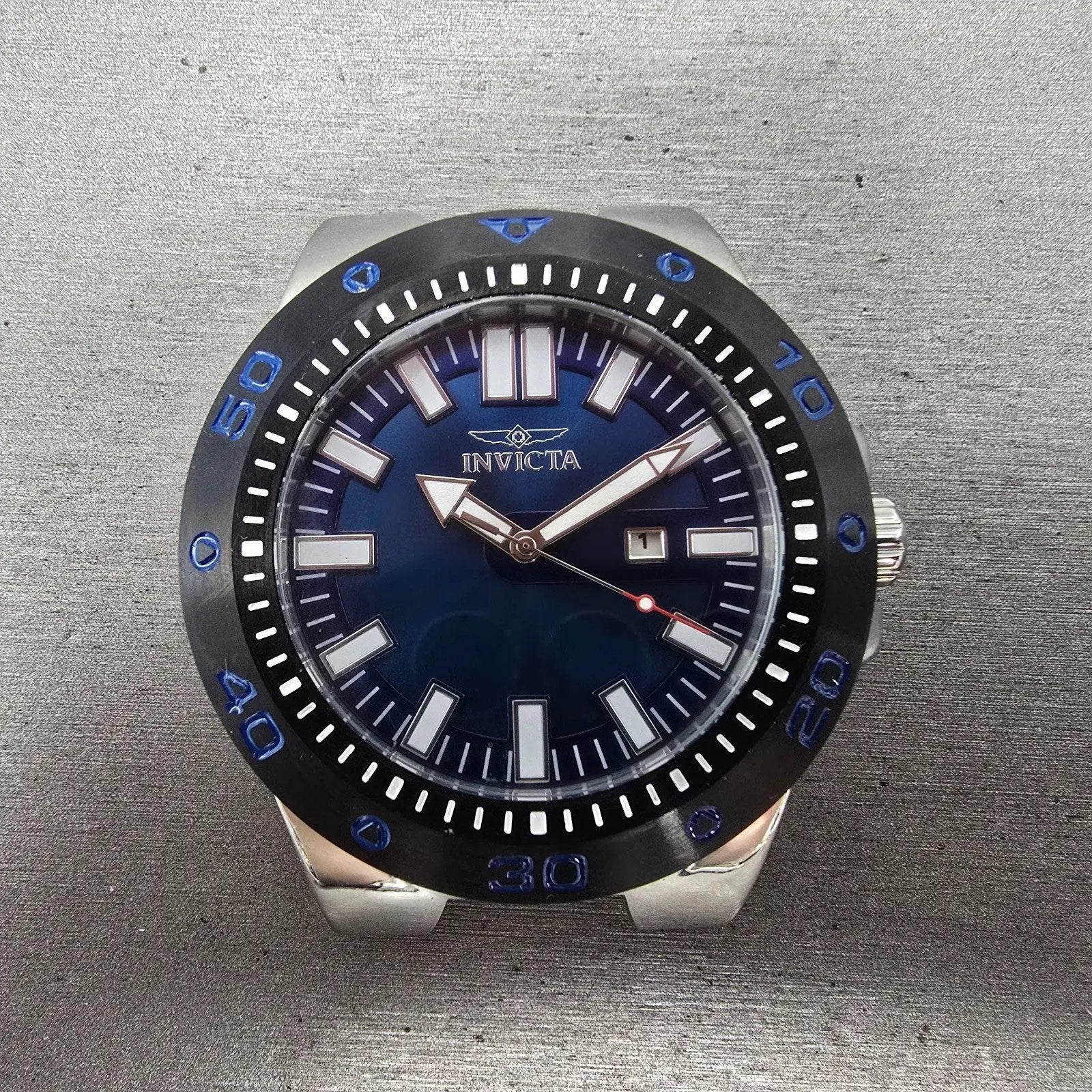 Invicta Pro Diver Watch Men 52mm Blue Dial Silver Tone Date 23482 New Battery0