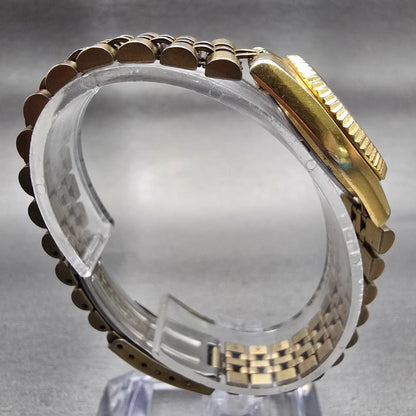 Seiko SQ Watch Women 25mm Gold Dial Gold Tone Daydate Round 3Y03-0169 New Batt8