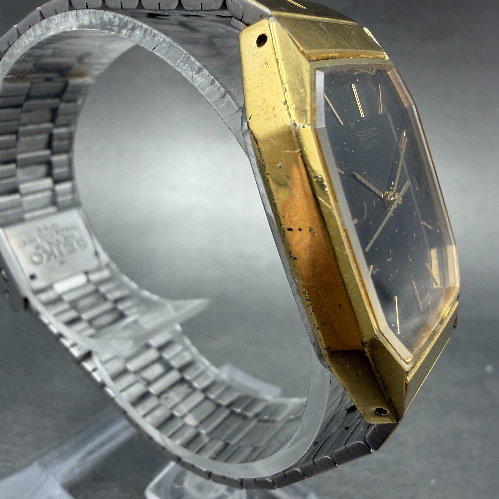 Seiko Watch Men 26mm Black Dial Gold Tone Date Octagon 6532-5310 New Battery HJ73