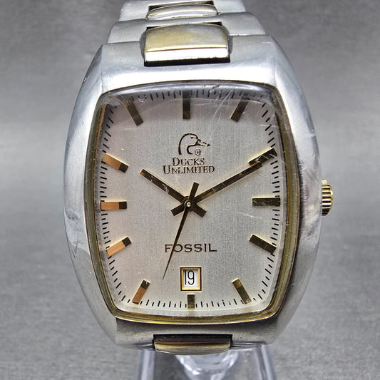 Fossil Ducks Unlimited Watch Men 33mm Silver Dial Two Tone Date PR1666 New Batt0