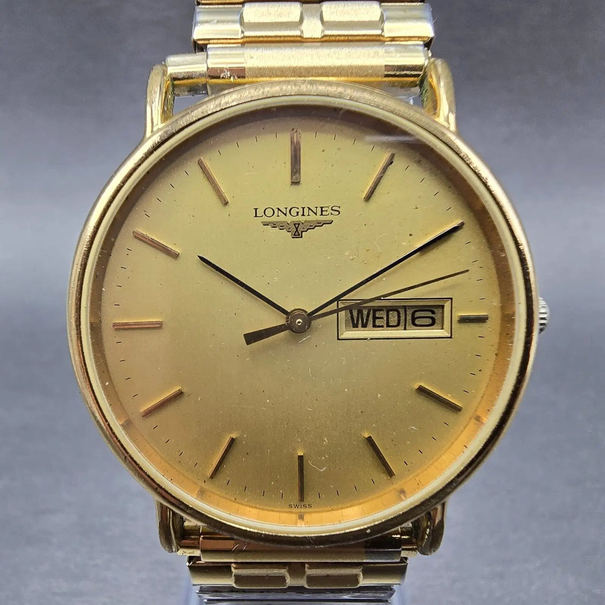 Longines Watch Men 33mm Gold Dial Gold Daydate Round L114.2 NO BACK!!!! New Batt0