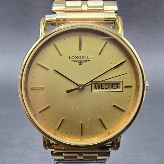 Longines Watch Men 33mm Gold Dial Gold Daydate Round L114.2 NO BACK!!!! New Batt0