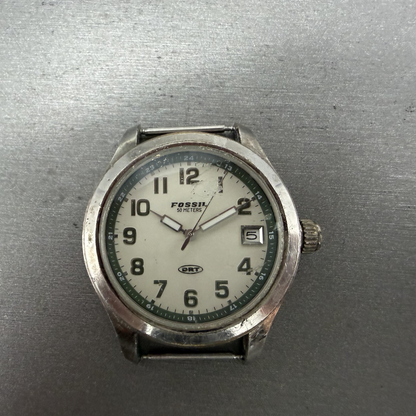 Fossil DRT Watch Men 37mm White Dial Silver Tone Date Round DT-4007 New Battery0